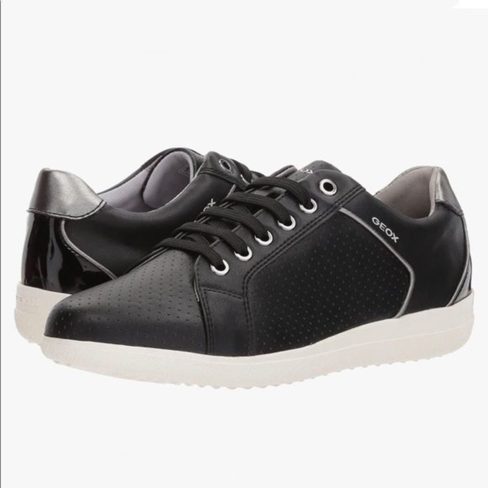 GEOX Respira Womens D Nihal Black Leather Fashion Sneakers Athletic shoes size 6